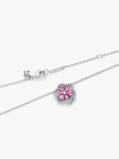 Sprankelende Roze Herbarium Bloem Ketting met Hanger