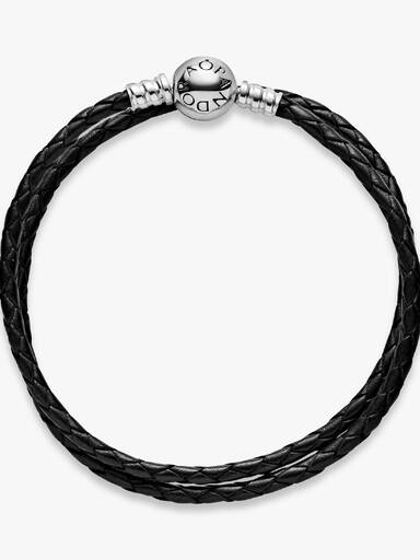 Pandora Moments Dubbel Geweven Zwart Leren Armband