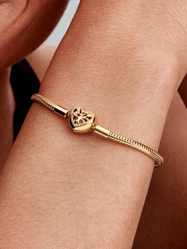 Slangenschakelarmband met stamboommotief en hartvormige sluiting