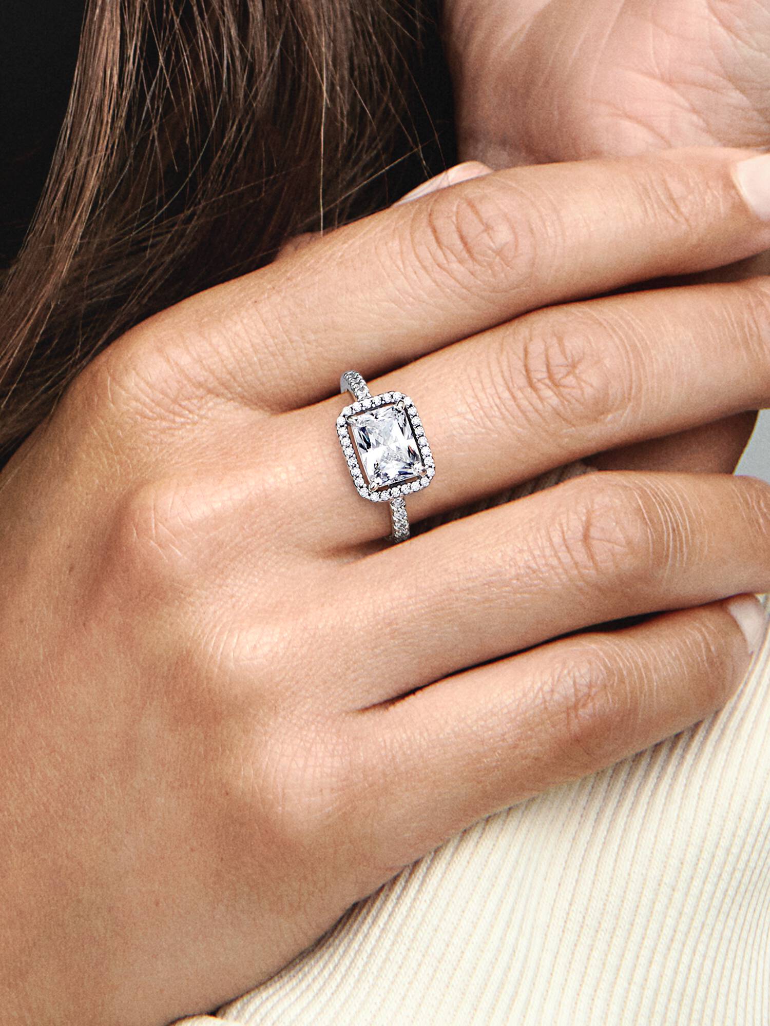 Rectangular Sparkling Halo Ring
