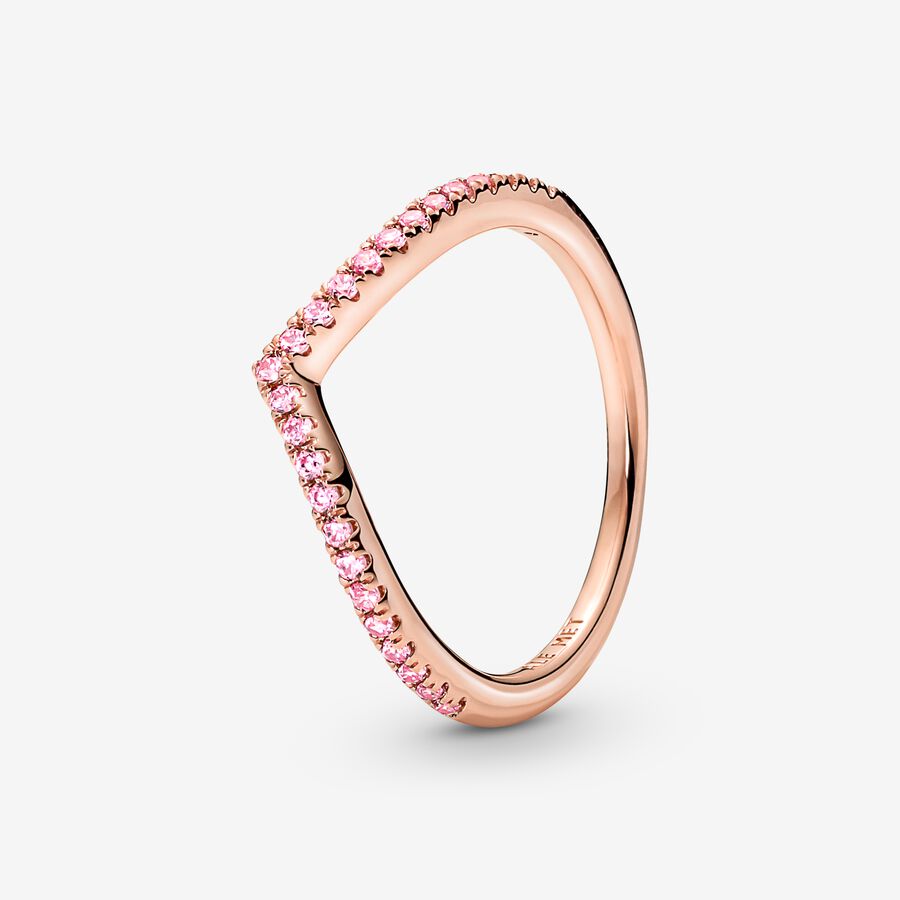 Pandora Timeless Sprankelend Roze Wishbone Ring image number 0