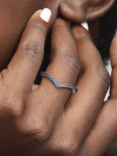 Pandora Timeless Sprankelend Blauwe Wishbone Ring