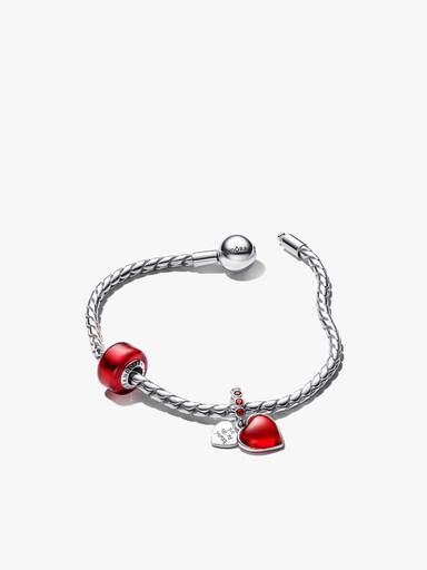 Rood Murano-glas & hartje bedel & armband set