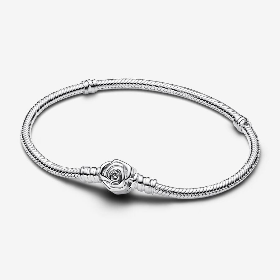 Pandora Moments snake chain-armband met roos in bloei-sluiting image number 0