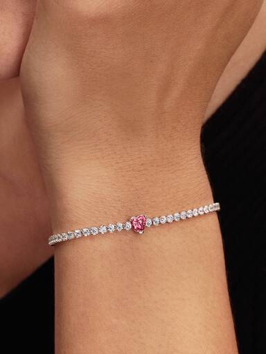 Sprankelend Roze Hart Tennisarmband