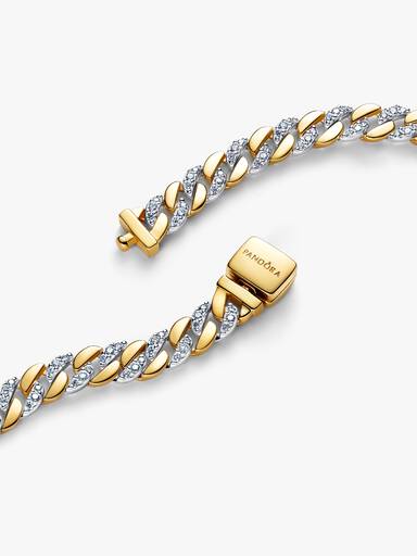 Tweekleurige Cubaanse schakelarmband met pavé