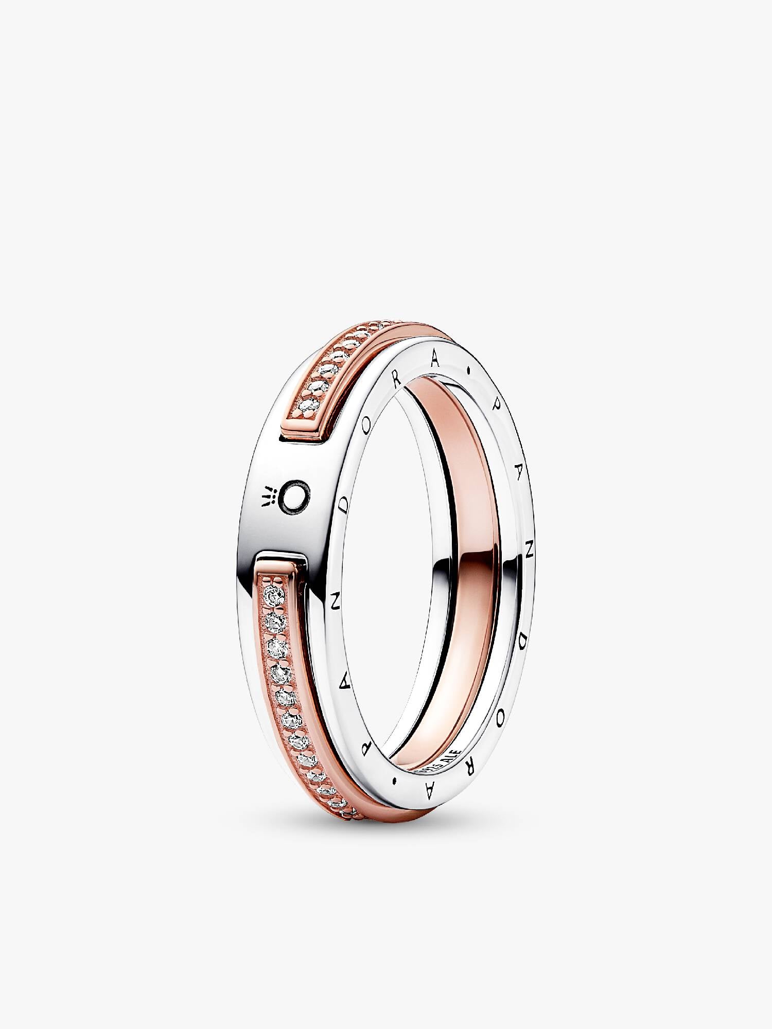 Pandora Signature tweekleurige logo & pavé ring