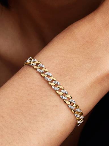 Tweekleurige Cubaanse schakelarmband met pavé