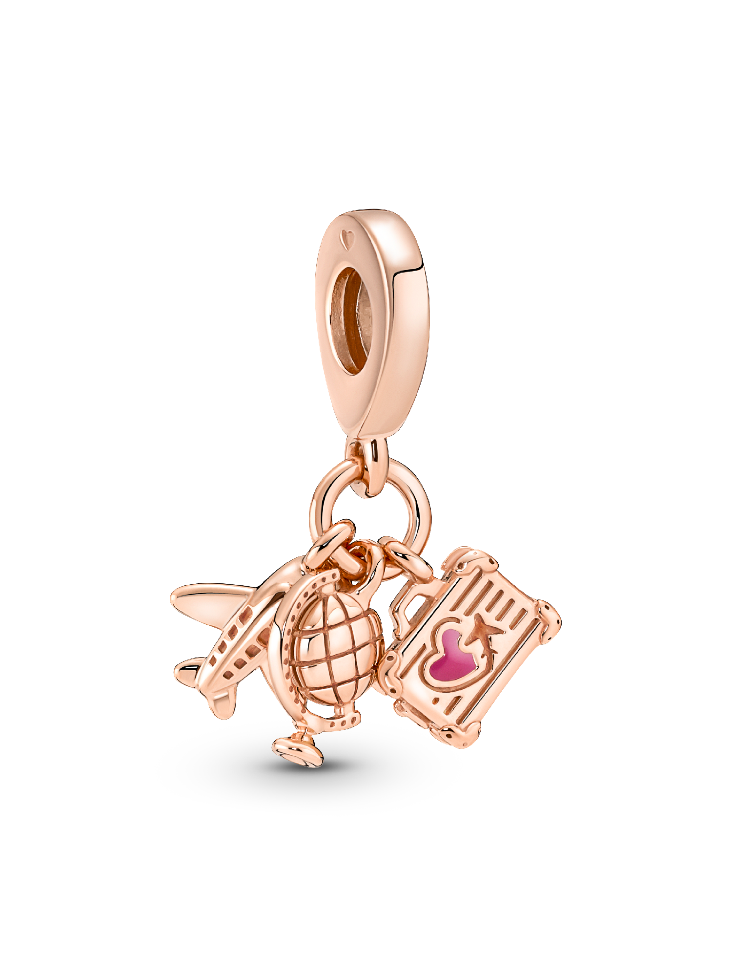 Airplane, Globe & Suitcase Triple Dangle Charm