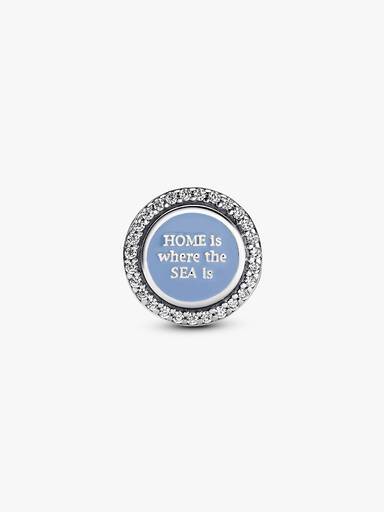 Anchor sterling silver charm with clear cubic zirconia and blue enamel