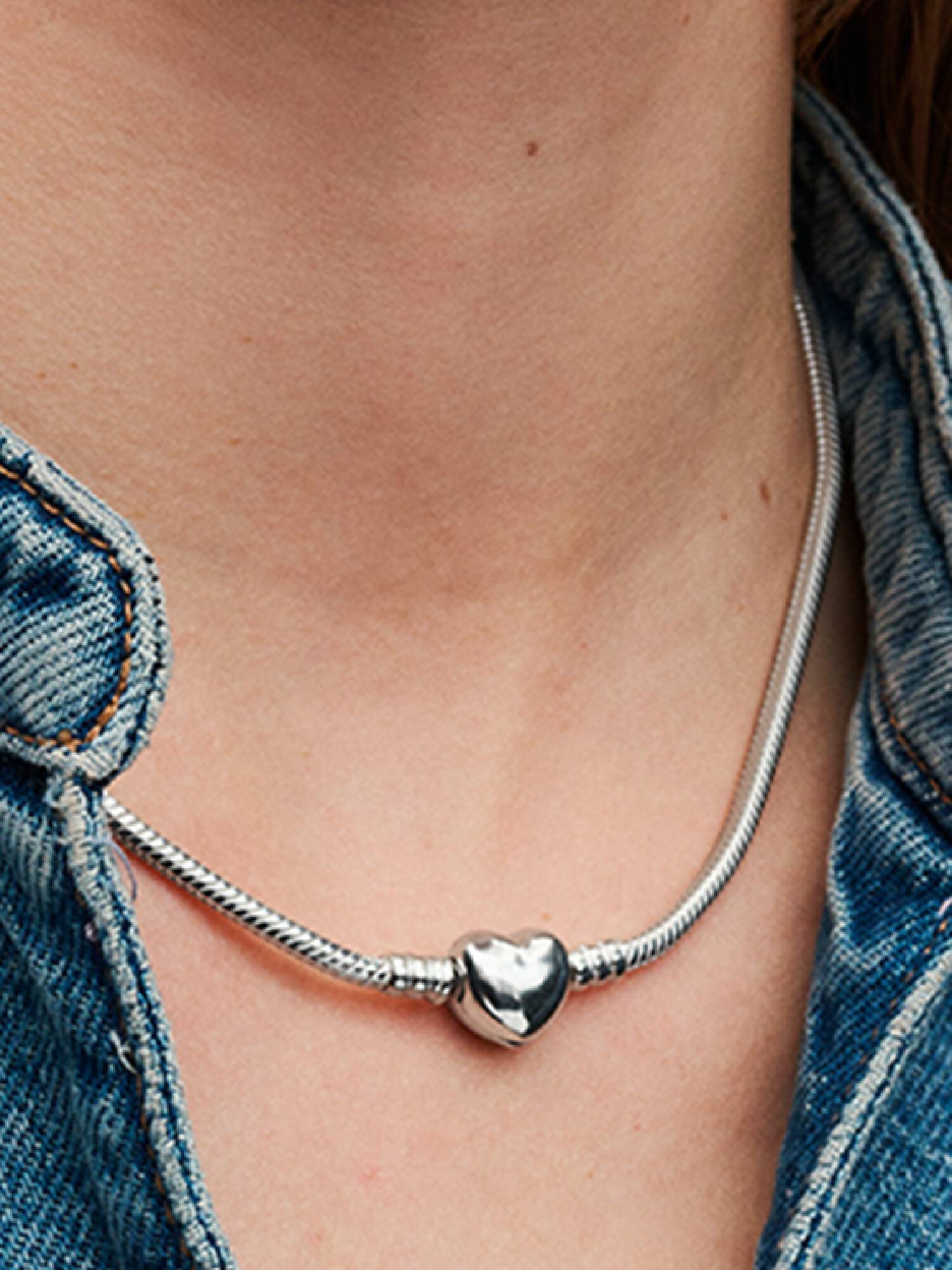 Pandora Moments snake chain-halsketting met hartsluiting