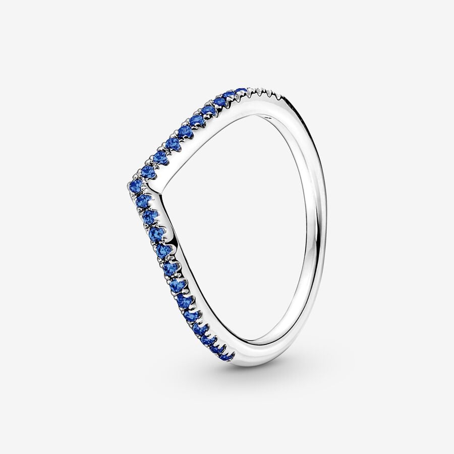 Pandora Timeless Sprankelend Blauwe Wishbone Ring image number 0