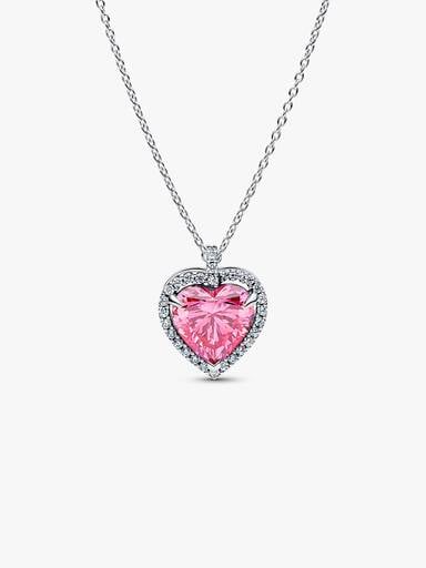 Roze Halo Hart Halsketting