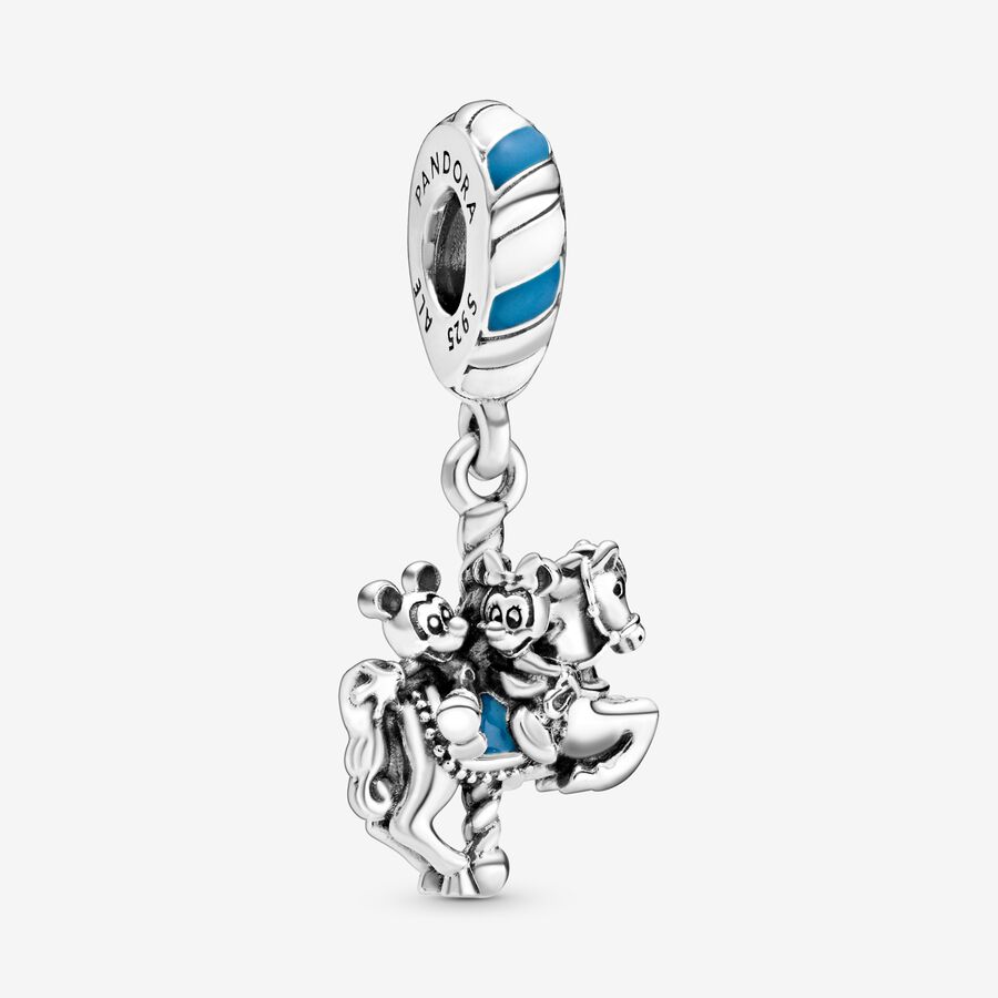 Disney Mickey and Minnie carousel horse sterling silver dangle with white and blue enamel image number 0