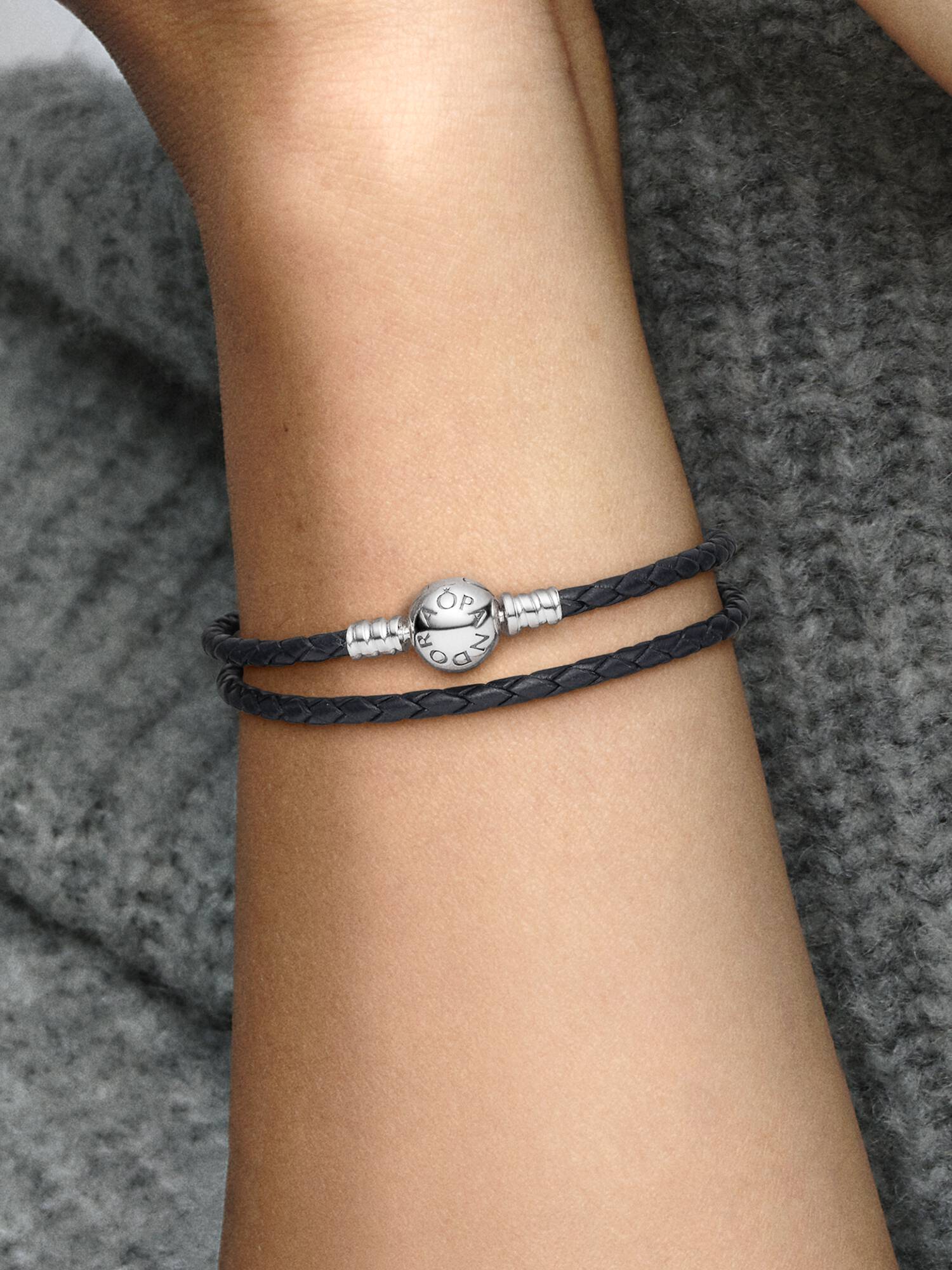 Pandora Moments Dubbel Geweven Zwart Leren Armband