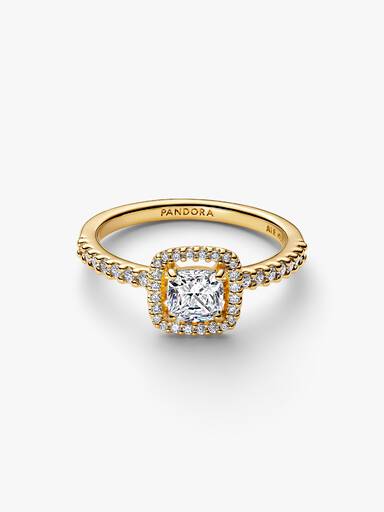 Sprankelende ring met vierkante heldere halo