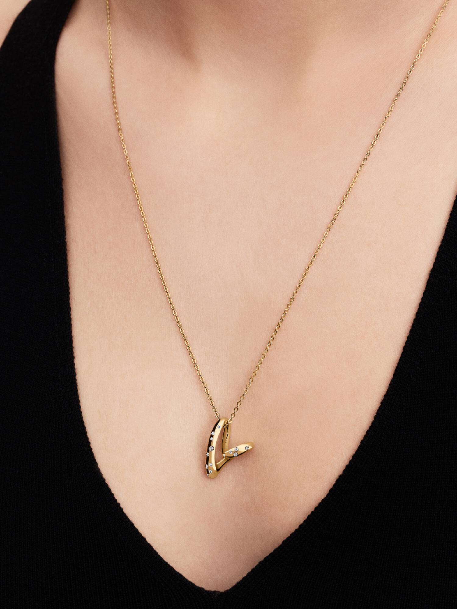 Organisch Gevormde Steengezette Hartvormige Ketting met Hanger
