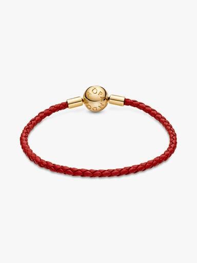 Pandora Moments Rode Geweven Leren Armband