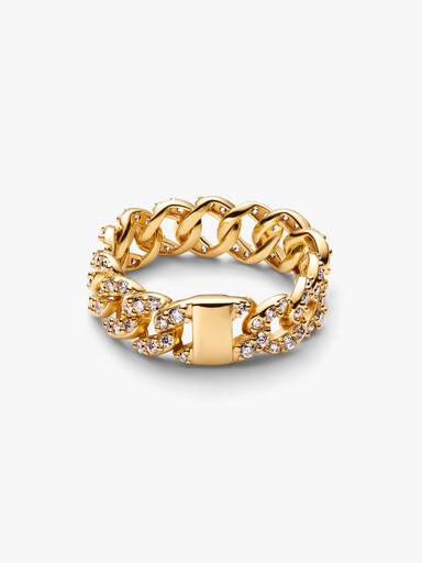 Ring met pavé en Cubaanse schakel