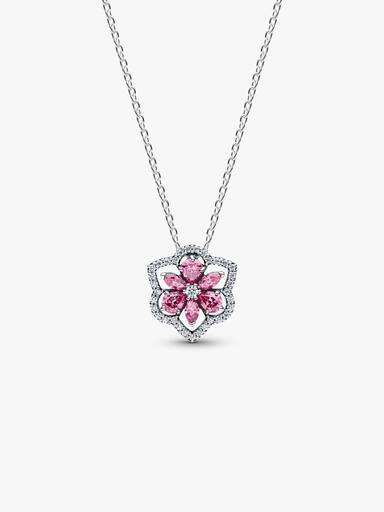 Sprankelende Roze Herbarium Bloem Ketting met Hanger