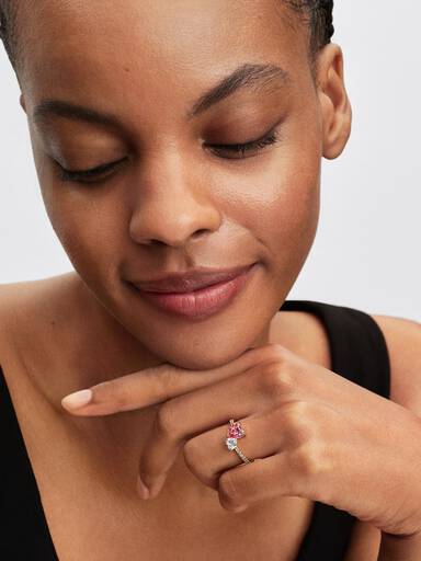 Roze & Helder Sprankelend Dubbel Hart Ring