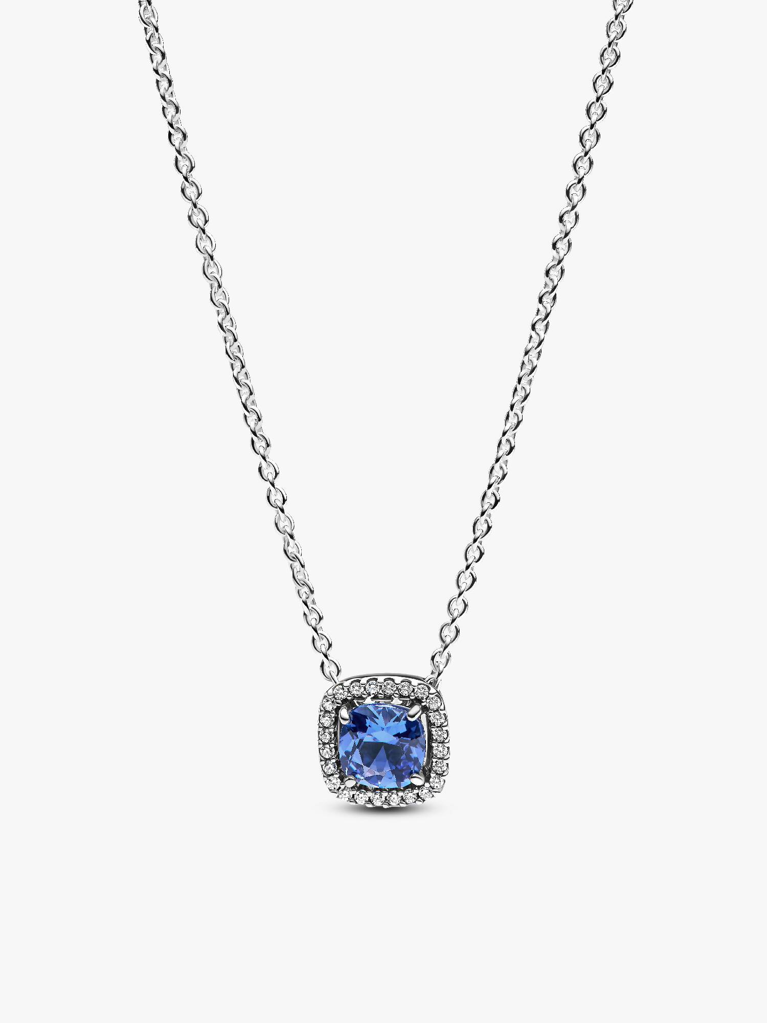 Sprankelende ketting met hanger met vierkante blauwe halo