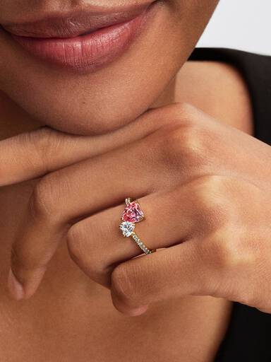 Roze & Helder Sprankelend Dubbel Hart Ring