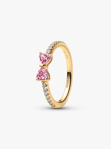 Sprankelende ring met roze strik