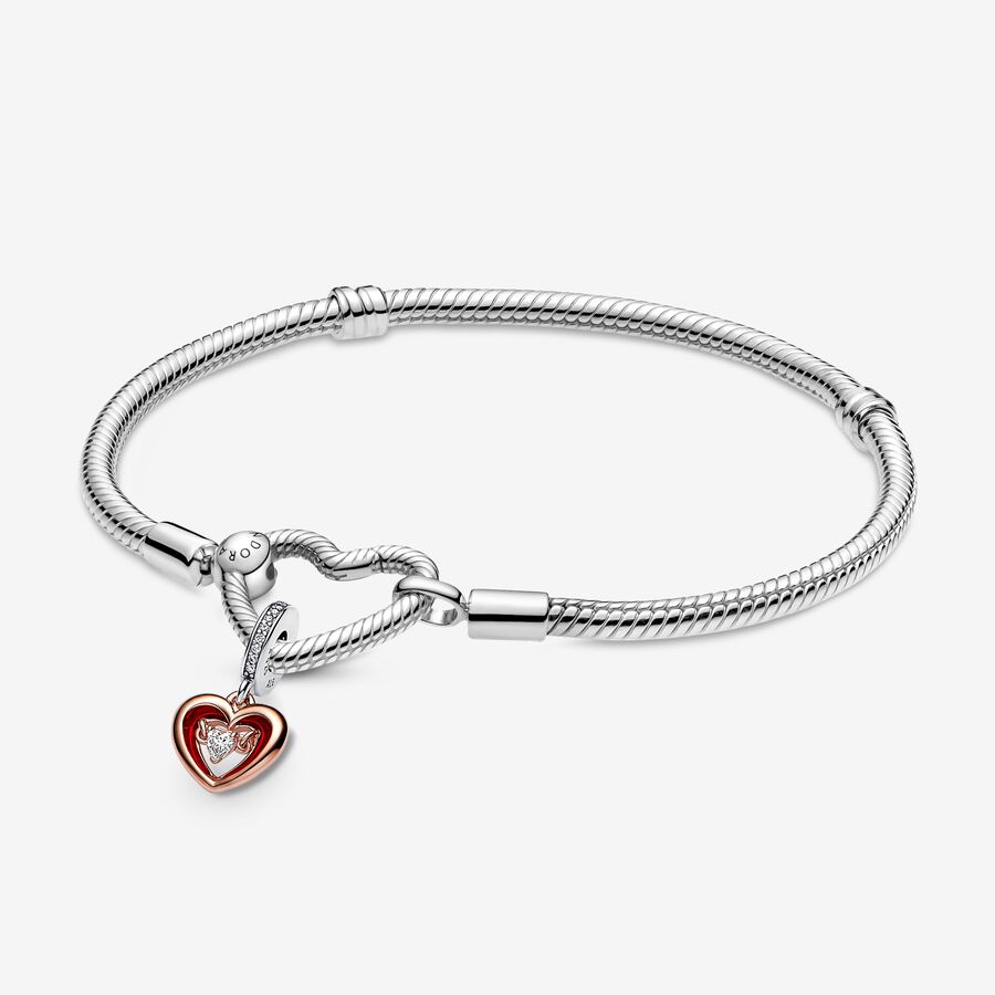 Moments Heart Clasp Snakes - Link Armband met Tweekleurige Stralende Hart Bedel Hanger Set image number 0