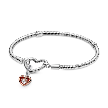 Moments Heart Clasp Snakes - Link Armband met Tweekleurige Stralende Hart Bedel Hanger Set