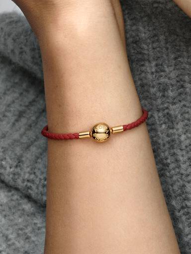 Pandora Moments Rode Geweven Leren Armband