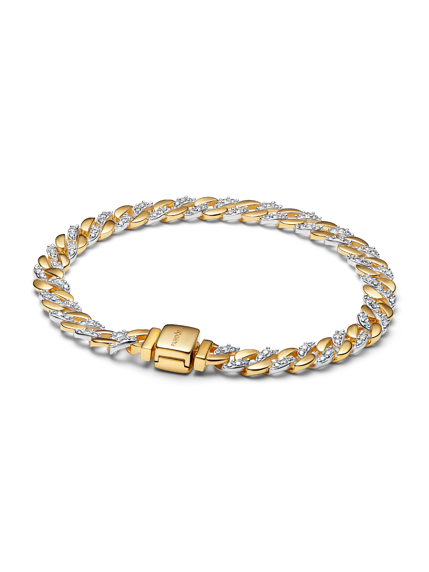 Tweekleurige Cubaanse schakelarmband met pavé