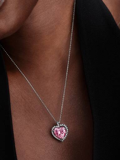 Roze Halo Hart Halsketting
