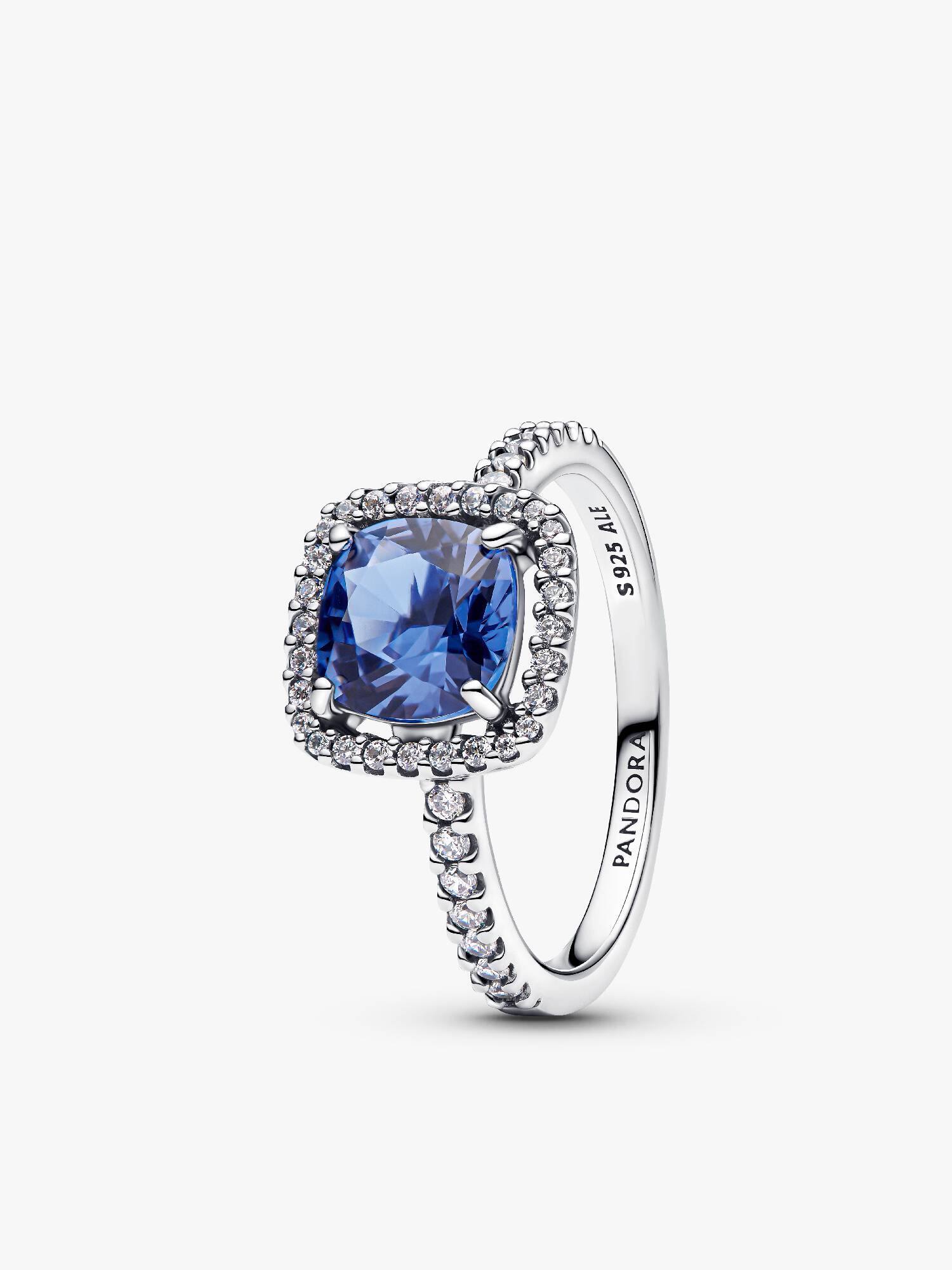 Sprankelende vierkante blauwe halo statement-ring