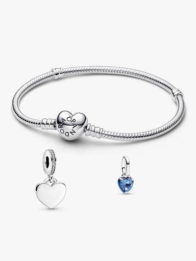 Sieradenset Eeuwige Liefde armband & graveerbare bedel met blauwe hartbedel
