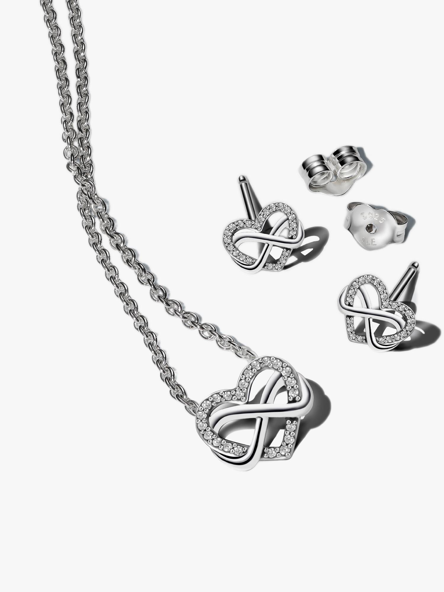 Glitterende oneindige hart ketting & oorbellen
