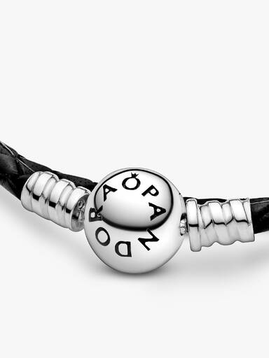 Pandora Moments Dubbel Geweven Zwart Leren Armband