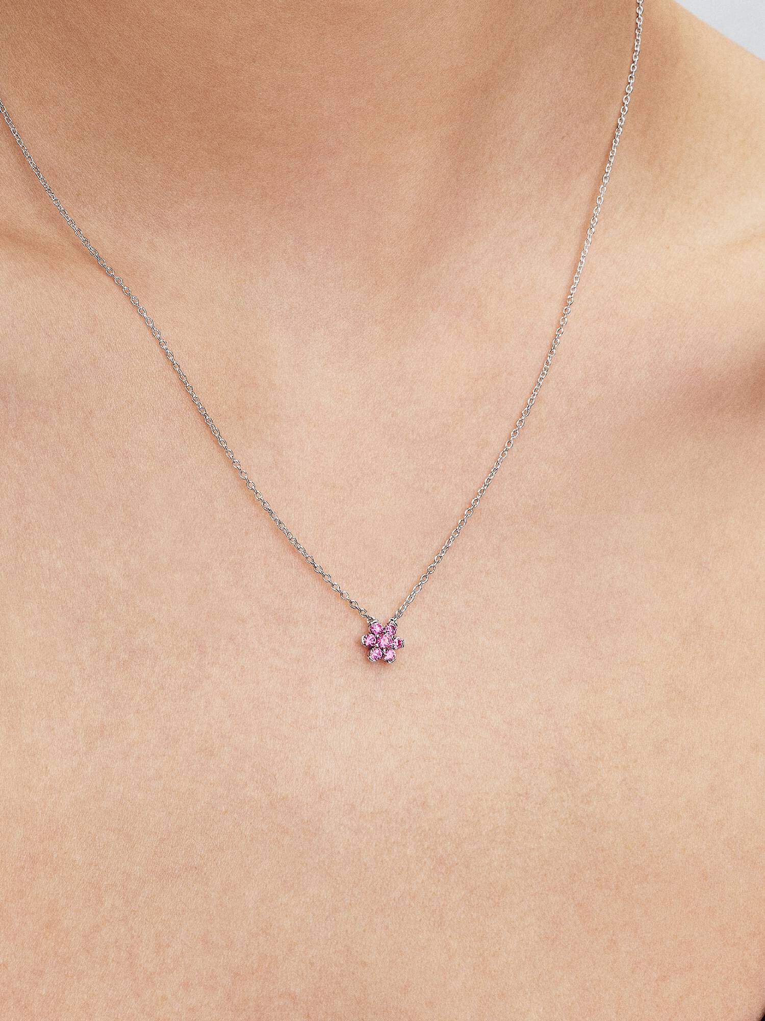 Sprankelende Ketting met Roze Bloemhanger