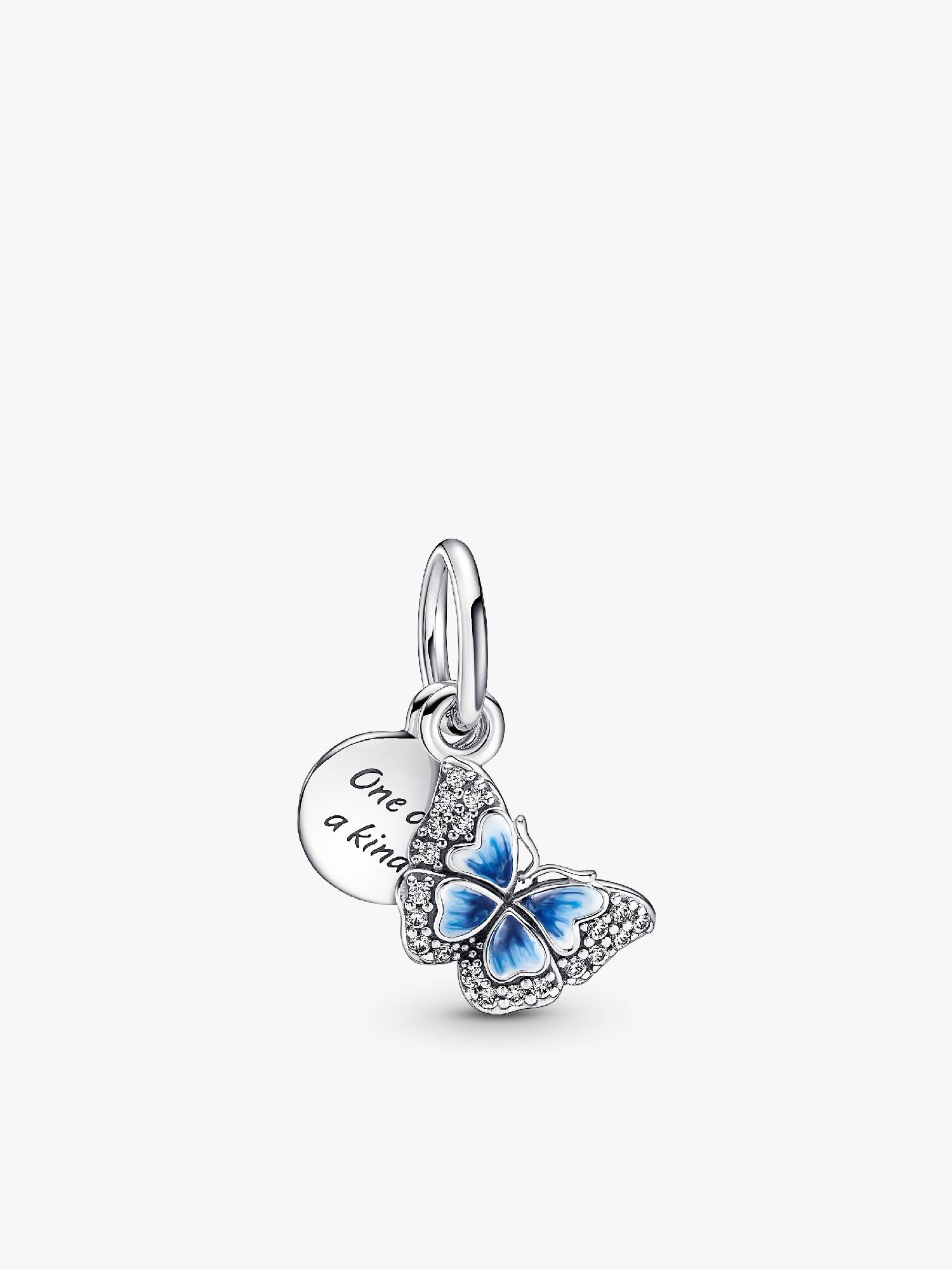 Blauwe Vlinder & Citaat Dubbele Hangende Bedel