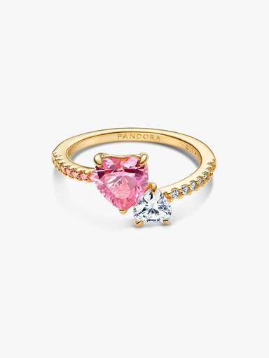 Roze & Helder Sprankelend Dubbel Hart Ring