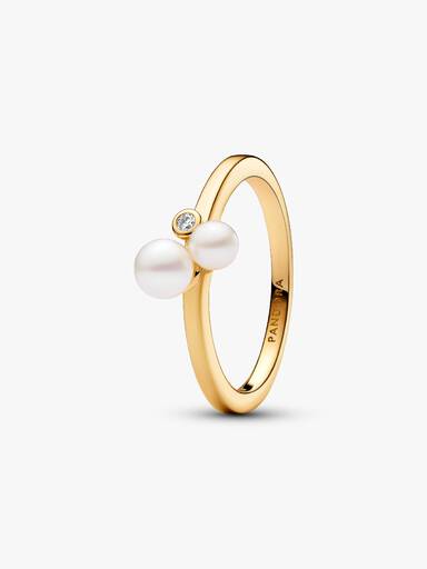 Ring met Twee Behandelde Gecultiveerde Zoetwaterparels
