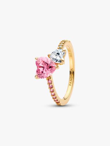 Roze & Helder Sprankelend Dubbel Hart Ring