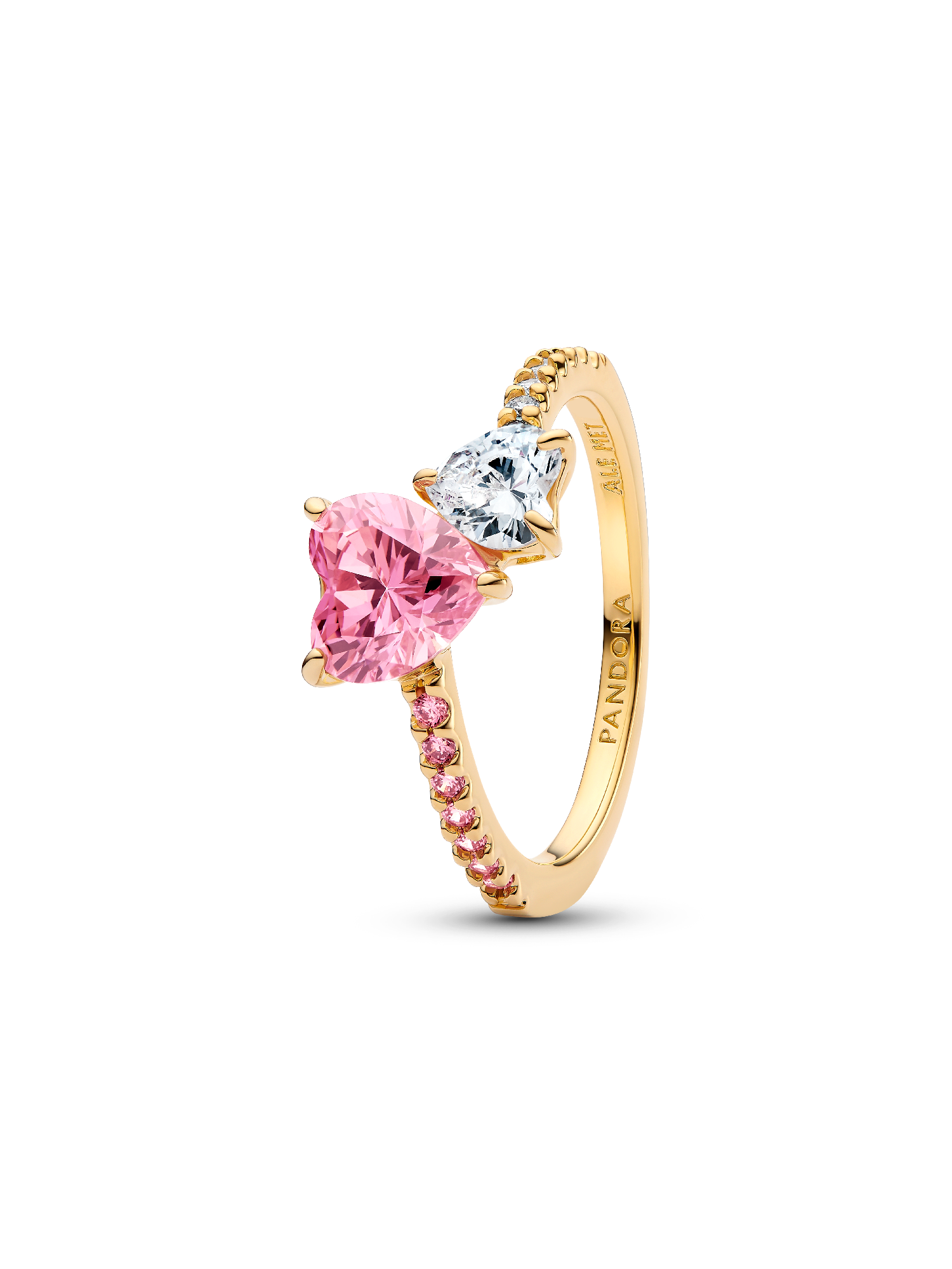 Roze & Helder Sprankelend Dubbel Hart Ring