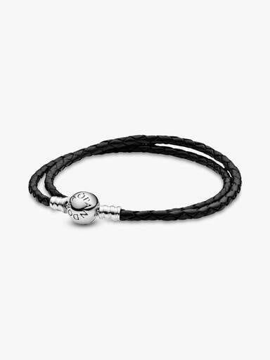 Pandora Moments Dubbel Geweven Zwart Leren Armband