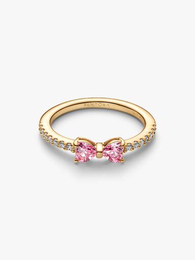 Sprankelende ring met roze strik