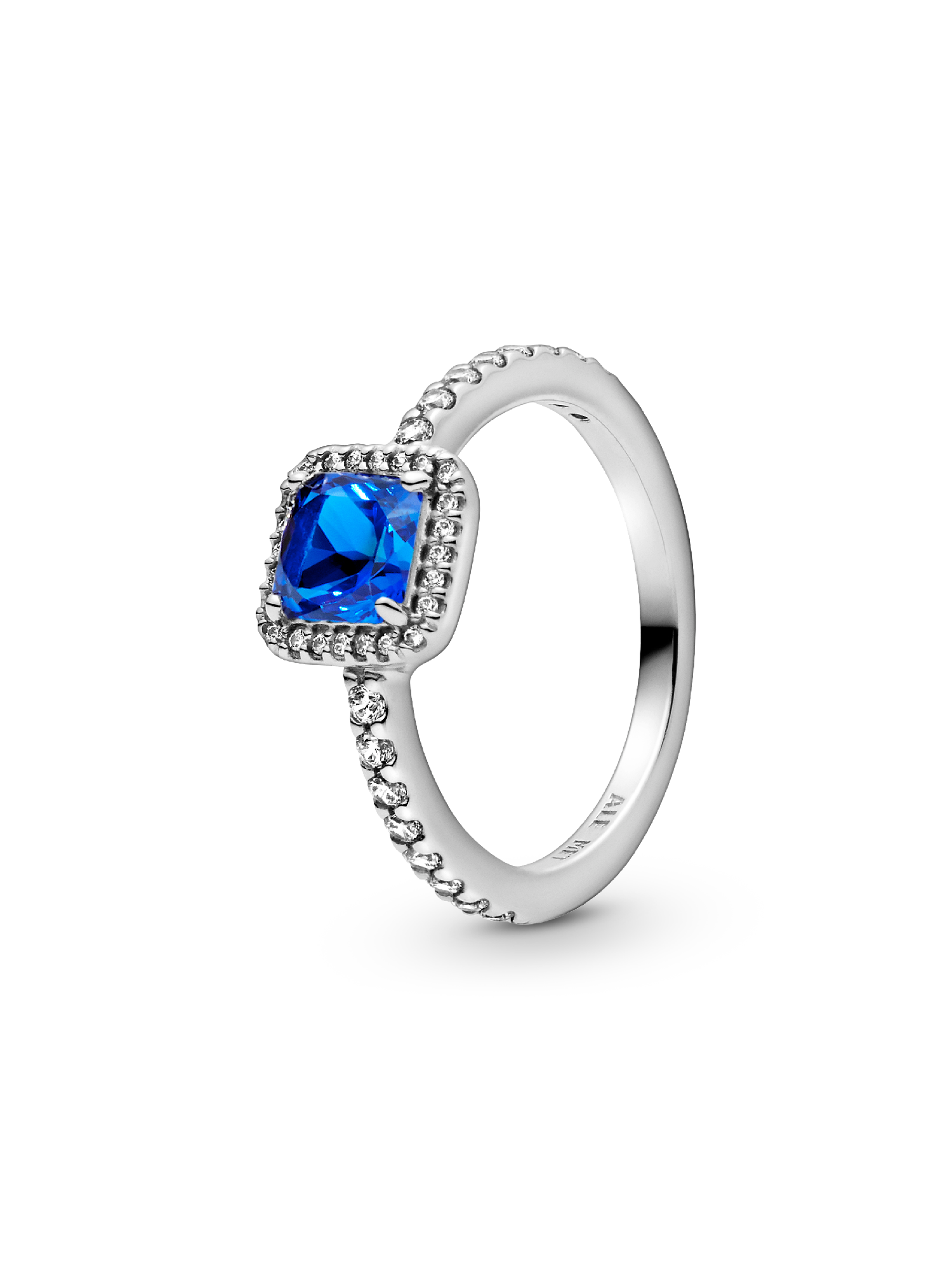 Blue Square Sparkle Halo Ring