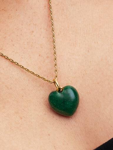 Groen Gezwollen Hart Hangende Bedel