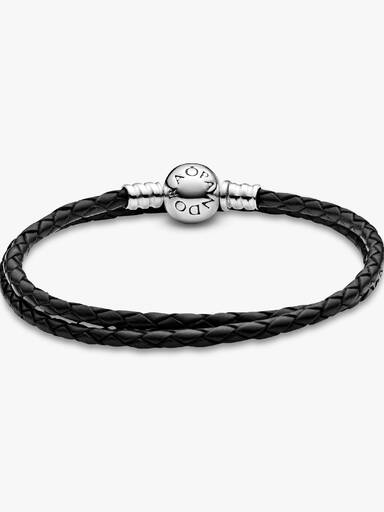 Pandora Moments Dubbel Geweven Zwart Leren Armband