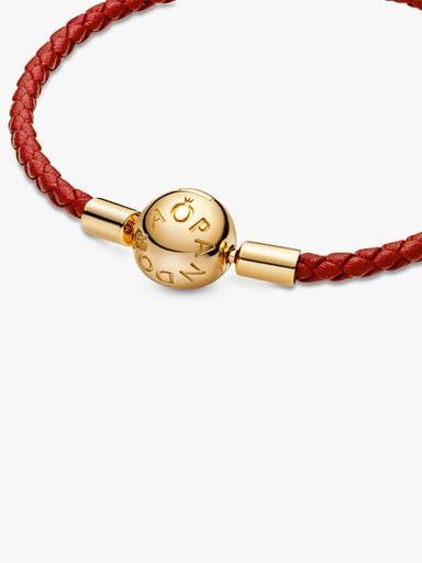 Pandora Moments Rode Geweven Leren Armband