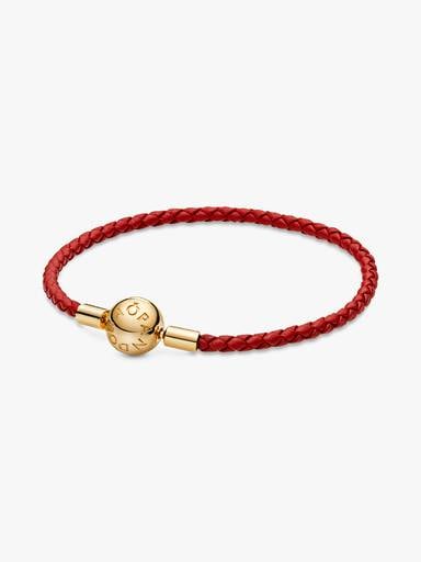 Pandora Moments Rode Geweven Leren Armband